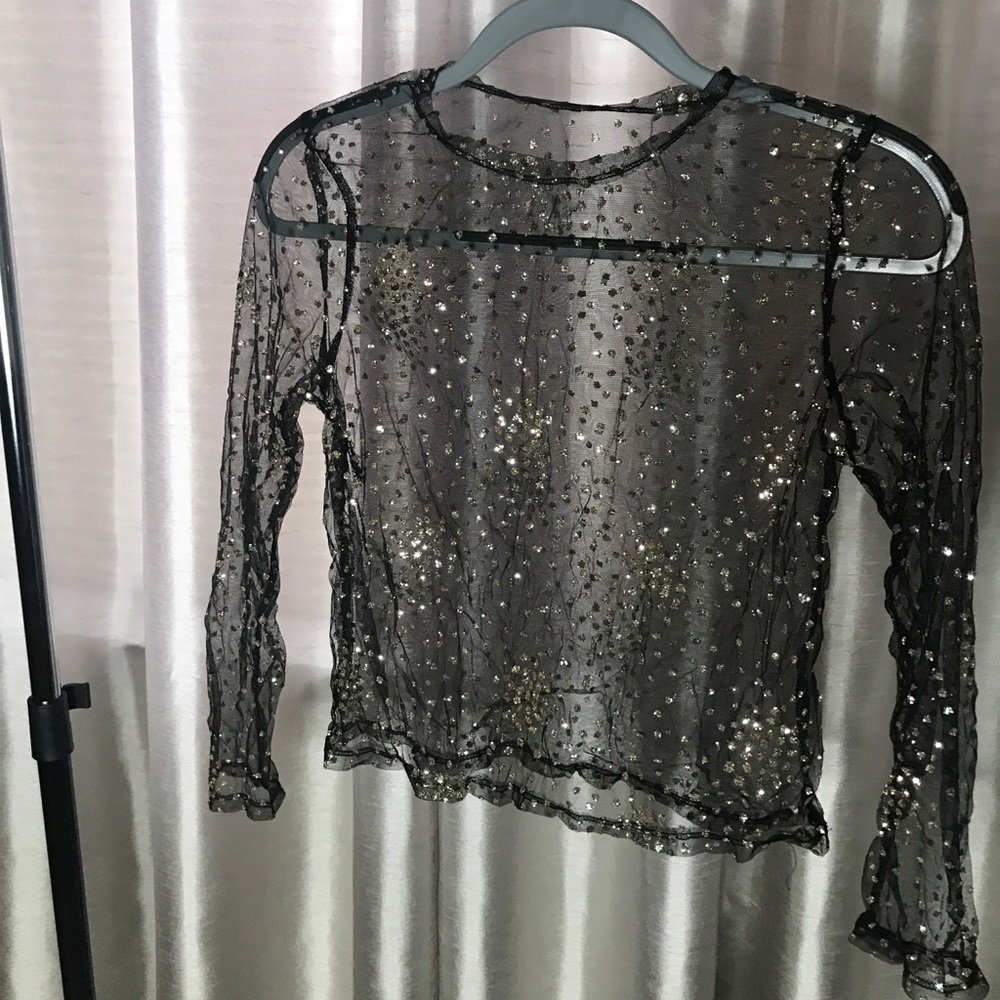 Crop mesh glitter top